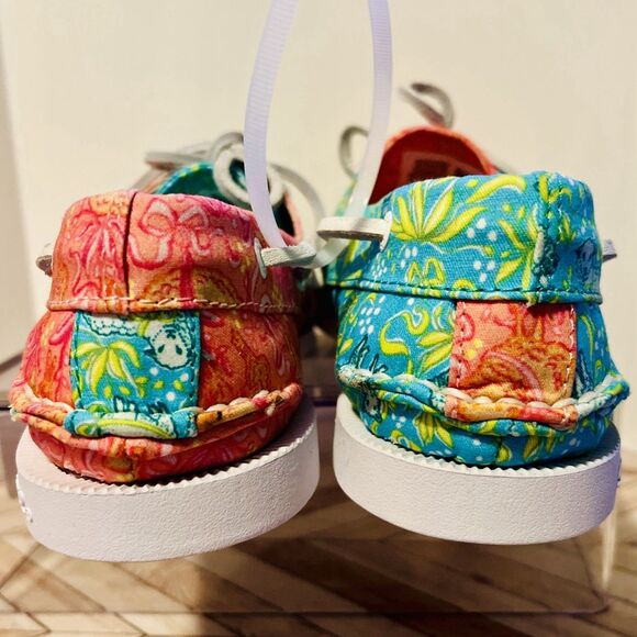 Sperry Topsider X Brooks Brothers Boat Shoes M 5.5 W 7 Pink Aqua Sheep $138 - Picture 4 of 7